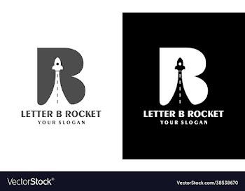 letter b template logo with rocket launch symbol