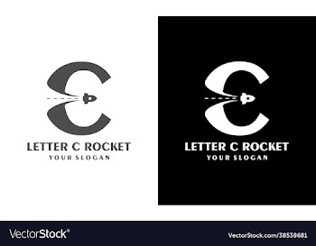 letter c template logo with rocket launch symbol