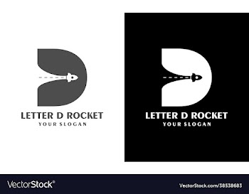 letter d template logo with rocket launch symbol