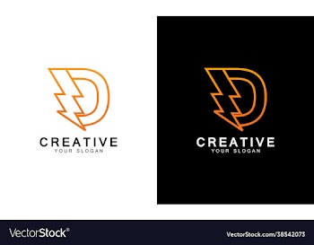 letter d with thunder bolt lightning flash icon