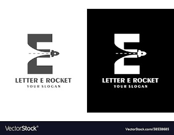 letter e template logo with rocket launch symbol