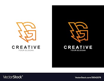 letter g with thunder bolt lightning flash icon