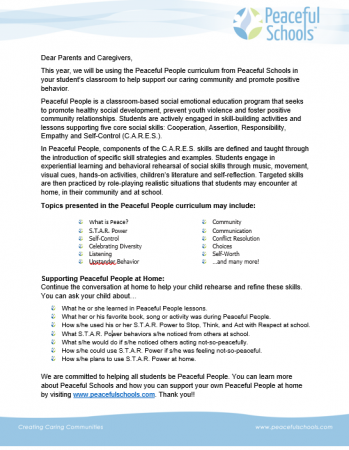 Letter Home Introducing Peaceful People