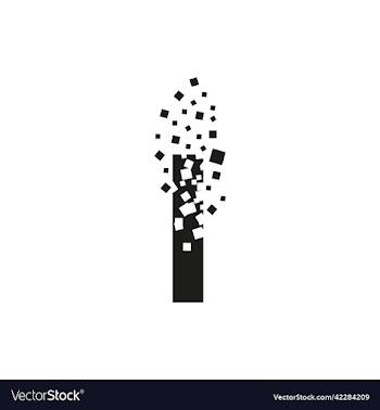 letter i turns into a cloud of squares of