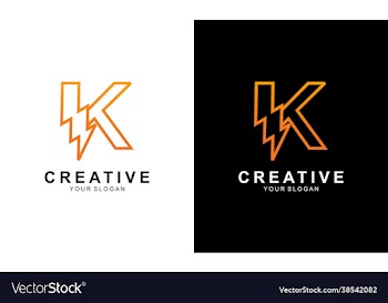 letter k with thunder bolt lightning flash icon