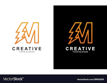letter m with thunder bolt lightning flash icon