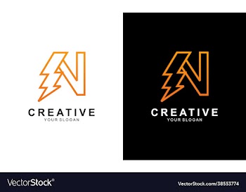 letter n with thunder bolt lightning flash icon