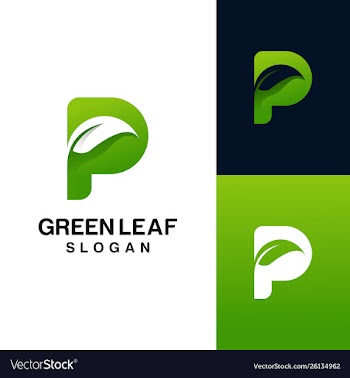 Letter p with leaf logo design vector image
