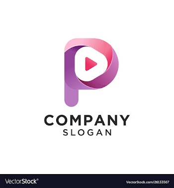 Letter p with play icon logo design vector image