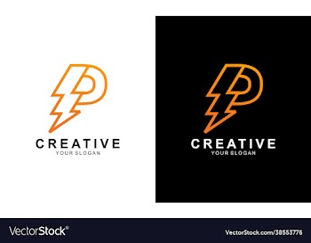letter p with thunder bolt lightning flash icon