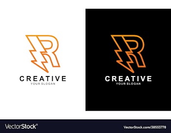 letter r with thunder bolt lightning flash icon