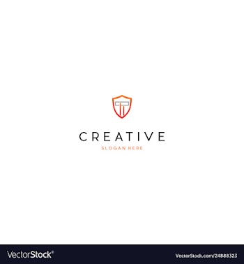 Letter t line in shield protection logo vector image