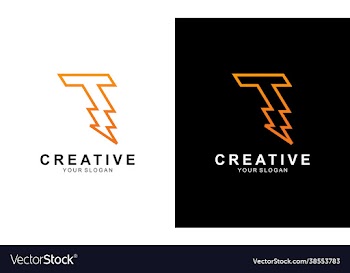letter t with thunder bolt lightning flash icon