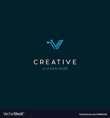 Letter v circuit networking server creative logo vector image