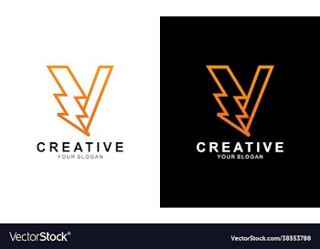 letter v with thunder bolt lightning flash icon