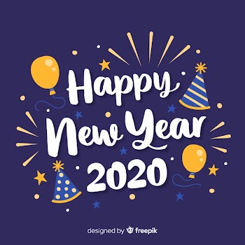 Lettering happy new year 2020 with balloons Free Vector