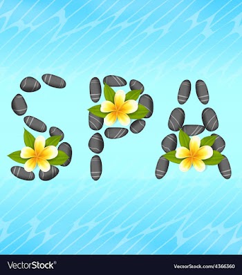  					Lettering spa made of pebbles and frangipani vector image														