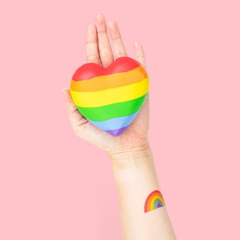 LGBTQ+ community heart with hands presenting | Free stock photo | High Resolution image