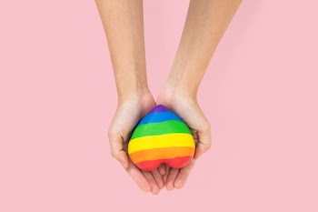 LGBTQ+ community heart with hands presenting | Free stock photo | High Resolution image