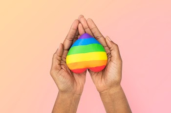 LGBTQ+ community heart with hands presenting | Free stock photo | High Resolution image