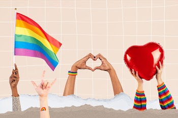 LGBTQ+ pride celebration with hand and crowd… | Free stock illustration | High Resolution graphic