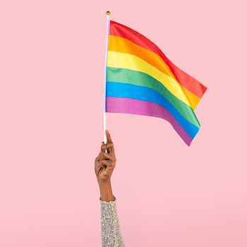 LGBTQ+ pride flag with woman&rsquo;s hand… | Free stock photo | High Resolution image