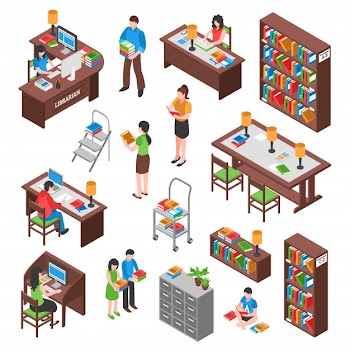Library isometric set Free Vector