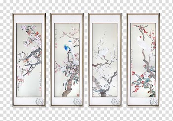 Lidong Chinoiserie frame, Chinese aluminum frame seasons birds branch decorative painting station transparent background PNG clipart