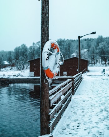Life Ring on Wooden Pole By Dock