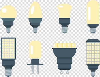 Light-emitting diode LED lamp, Cartoon light bulb set transparent background PNG clipart