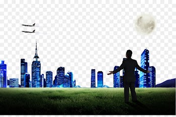 Light Sky Nightscape - City Lights and Business People 