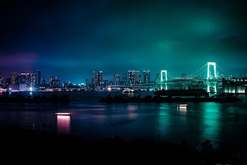 Lighted Bridge at Night