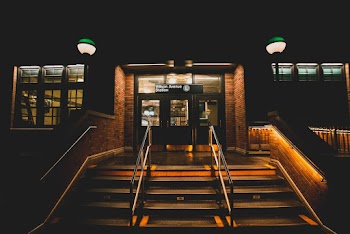 Lighted Building Entrance at Night