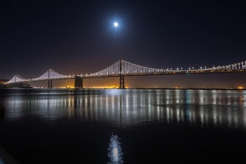 Lighted Concrete Bridge at Night