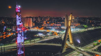 Lighted Concrete Bridge At Night