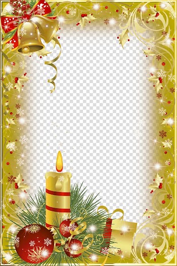 Lighted gold and red candle and christmas baubles, Christmas Frame Gold Candle transparent background PNG clipart