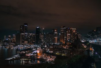 lighted high-rise buildings