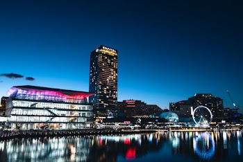 Lighted High-rise Buildings Near Body Of Water