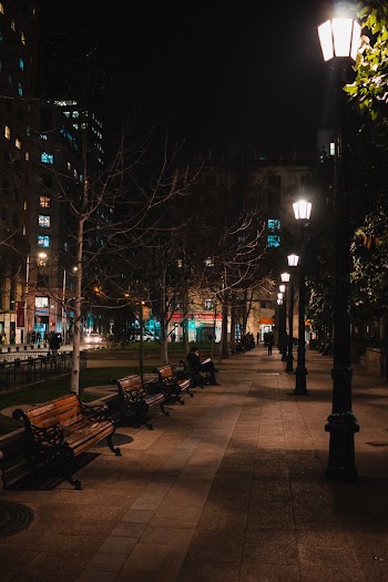 Lighted Post Lamps at Night