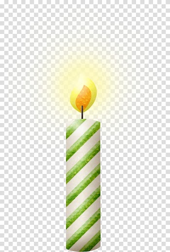 Lighted yellow and green striped candle transparent background PNG clipart