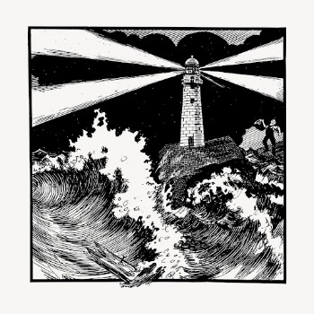 Lighthouse in storm clipart, vintage | Free Vector - rawpixel