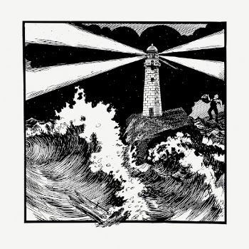 Lighthouse in storm collage element, | Free PSD - rawpixel
