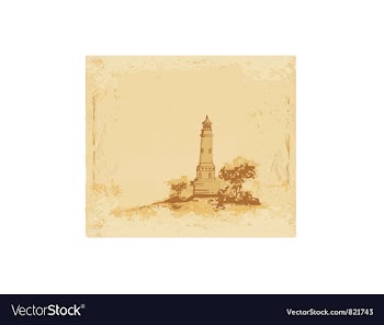 Lighthouse seen from a tiny beach - Grunge Poster vector image