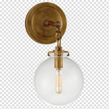 Lighting Sconce Glass Brass, light globe transparent background PNG clipart