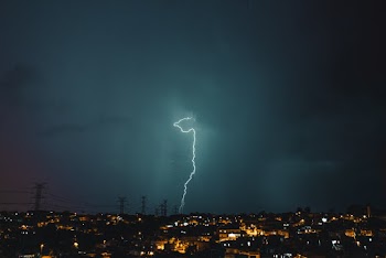 Lightning Struck on Utility Post at Night