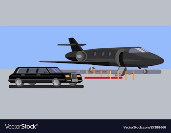 Limousine car and private jet flat vector image