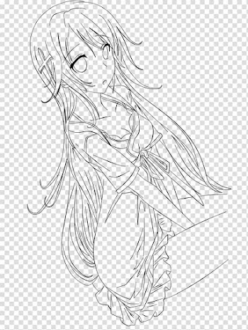 Line art Anime Drawing Girl, watercolor butterfly transparent background PNG clipart