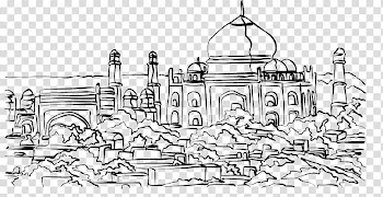 Line art Cartoon Sketch, Taj Mahal transparent background PNG clipart
