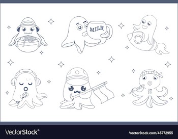 line art cute octopus for coloring page