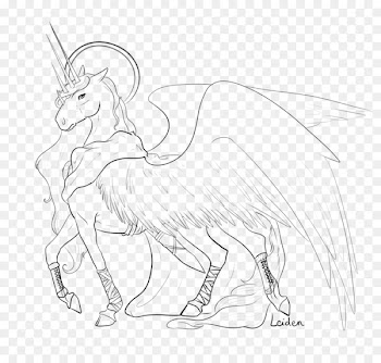 Line art Drawing Winged unicorn - hand drawn unicorn 